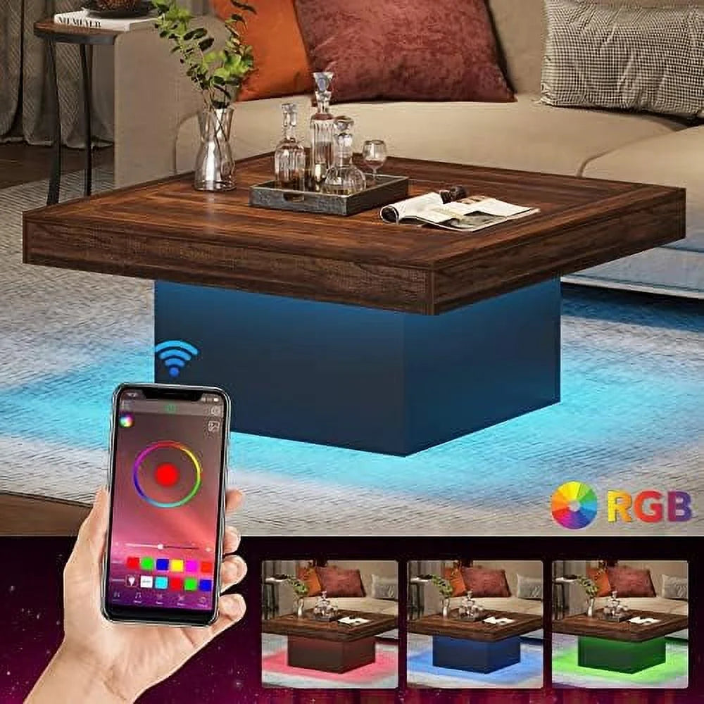 Square LED Engineered Wood Coffee Table L851