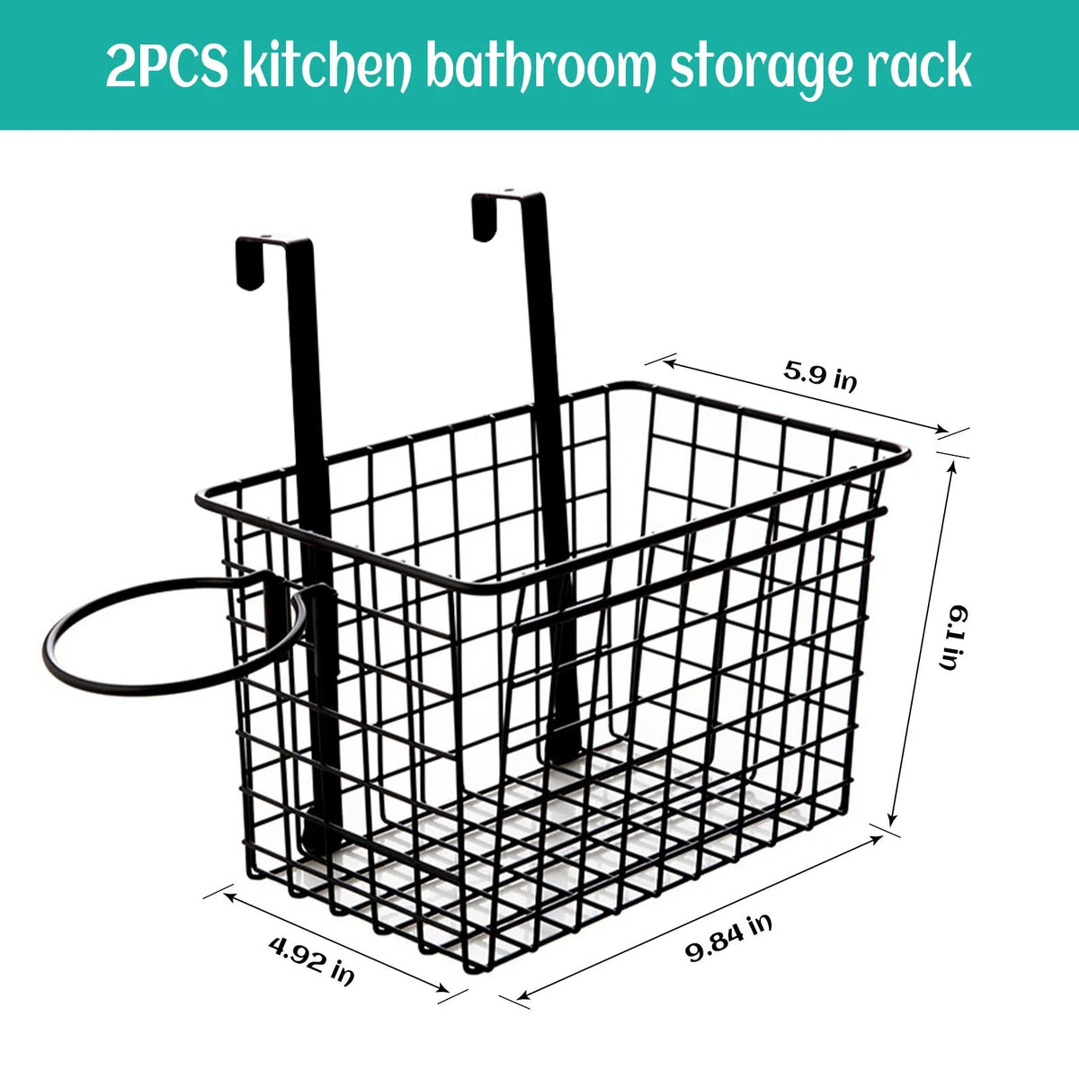Over the Cabinet Door Organizer Set of 2, Black Grid Basket H539