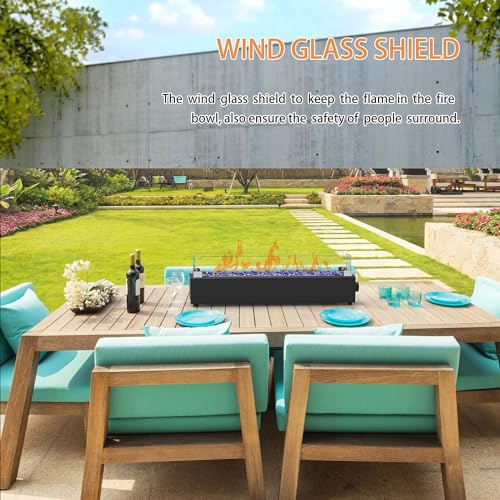 Black 28-inch Table Top Propane Fire Pit with Wind Glass Shield U933131