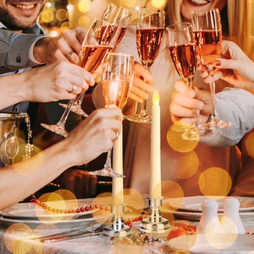 9 Packs White Gold LED Flameless Flickering Taper Candles with Remote Timer O218