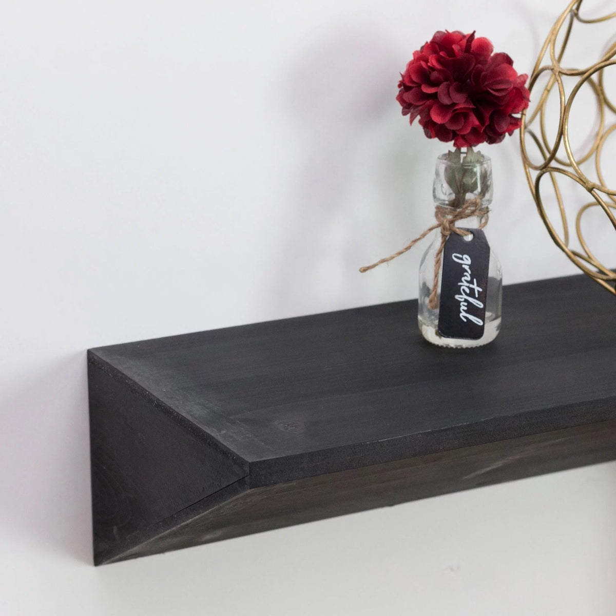 Large Black Wood Floating Wall Shelf R777152