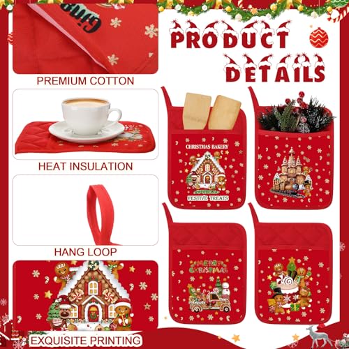 12 Pcs Christmas Pot Holders with Pocket Red and Green Heat Resistant Oven Mitts Z382378