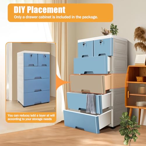 Pink 6 Drawer Plastic Dresser with Wheels H18397