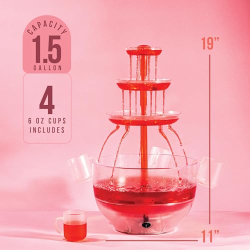 1.5 Gal 3 Tier Drink Fountain with LED Base and 4 Reusable Cups C59279