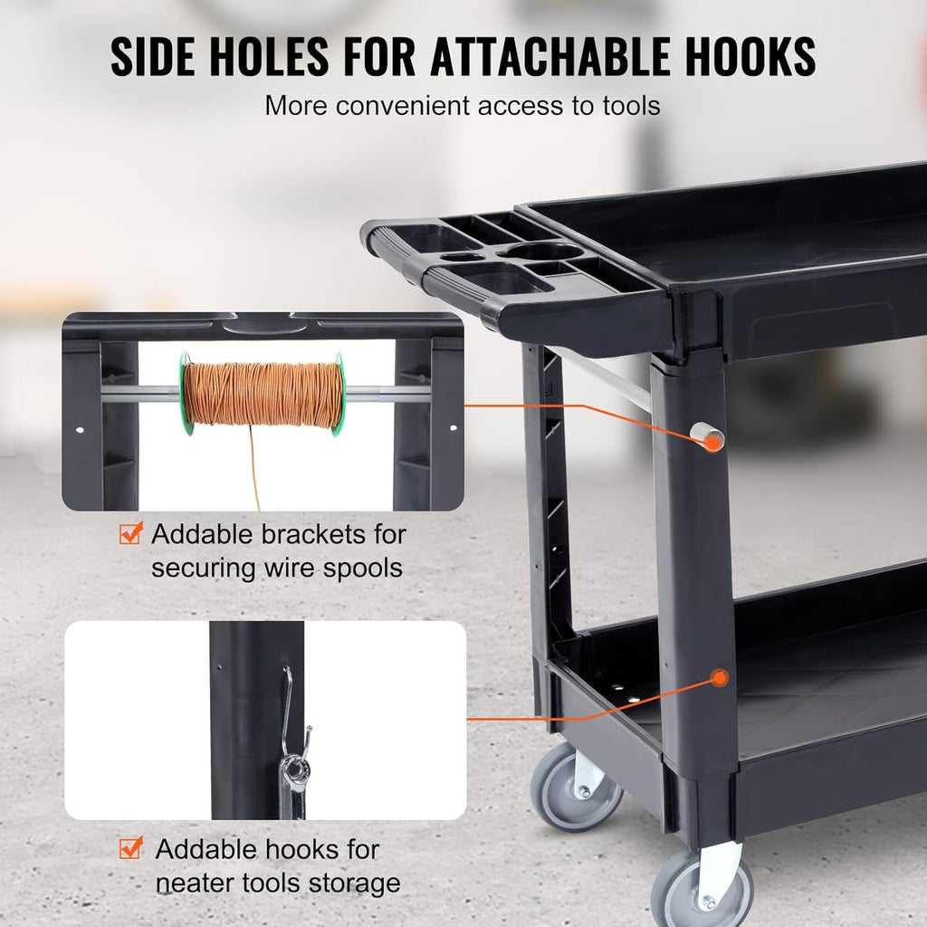Black 2 Shelf Heavy Duty Plastic Rolling Utility Cart L8120