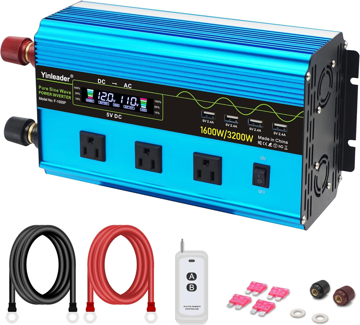 2500W Pure Sine Wave Power Inverter DC 12V to 110V AC S751600