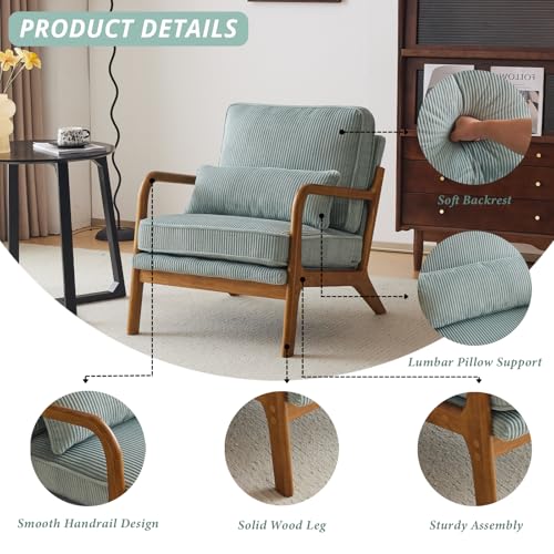 Teal Corduroy Upholstered Accent Chair with Pillow L736