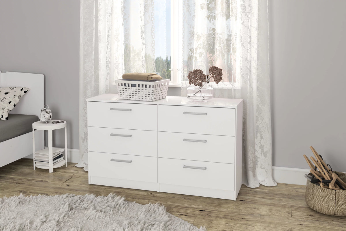 White 6 Drawer Wood Double Dresser T49600