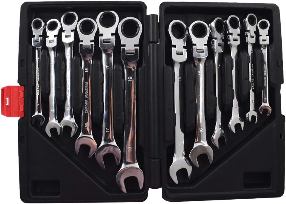 12pc 8-19mm Metric Flexible Head Ratcheting Wrench Combination Spanner Tool Set H481617