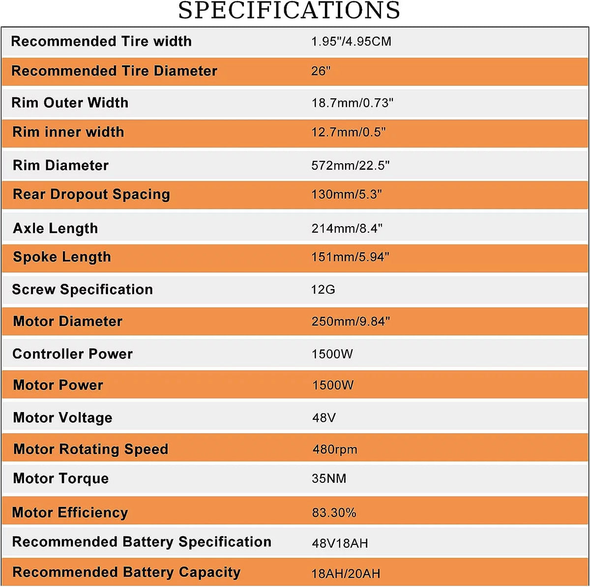 48V 1500W 26" Rear Wheel Electric Bike Conversion Kit S7880