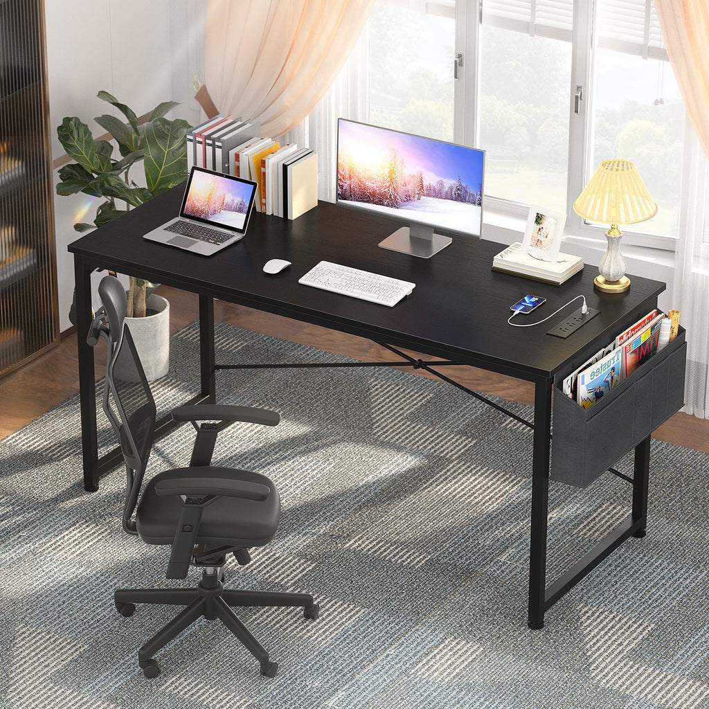 Black 47 Inch Computer Desk with Power Outlets I6591
