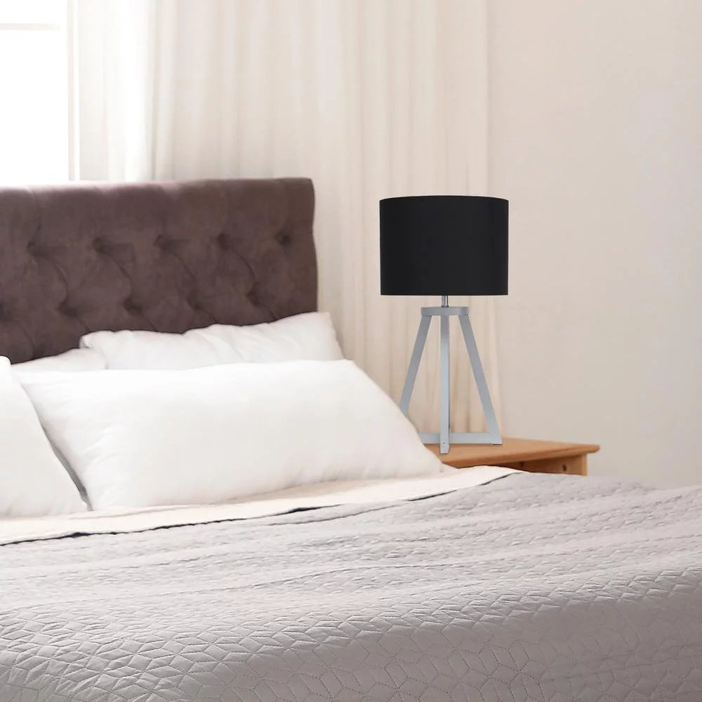 Gray Wood Table Lamp with Black Fabric Shade E215291