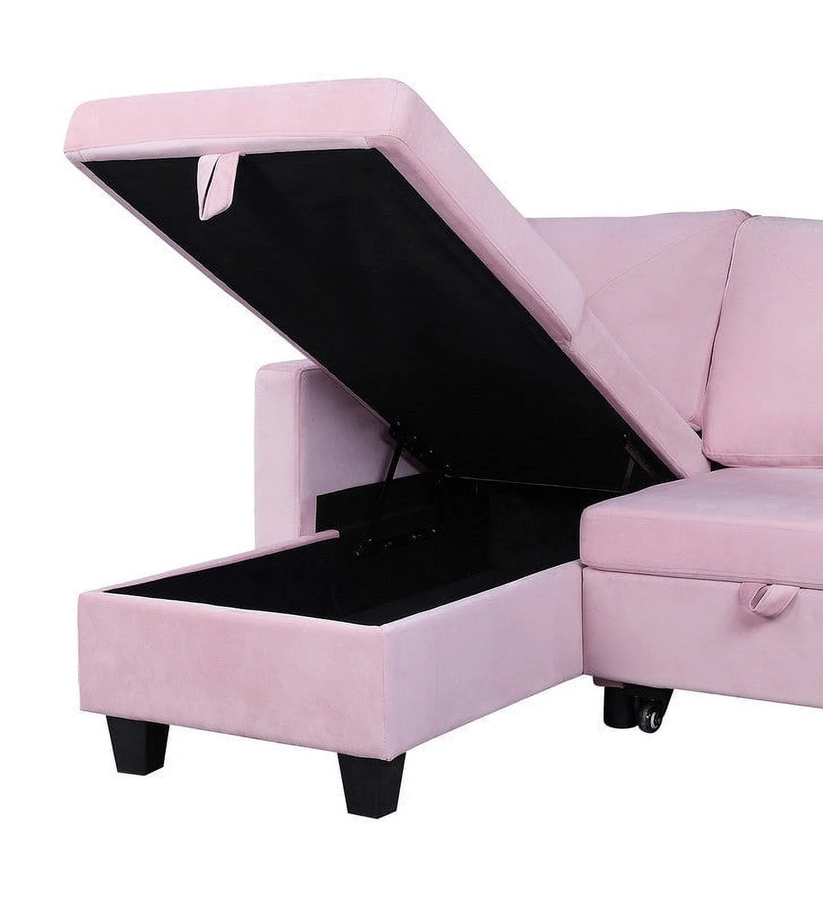 Pink Velvet Reversible Sleeper Sectional Sofa with Storage A1372