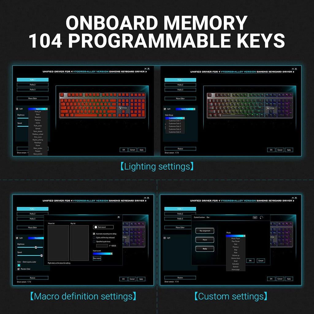 V700RGB LED Alloy Backlit Wired Mechanical Gaming Keyboard with Blue Switches, Braided Fiber Cable, Pack of 2 Q345
