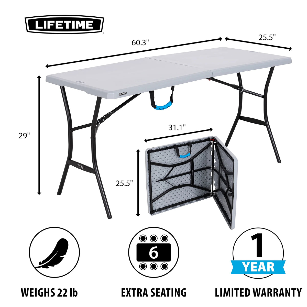 5 Foot Rectangle Fold-in-Half Table P15097