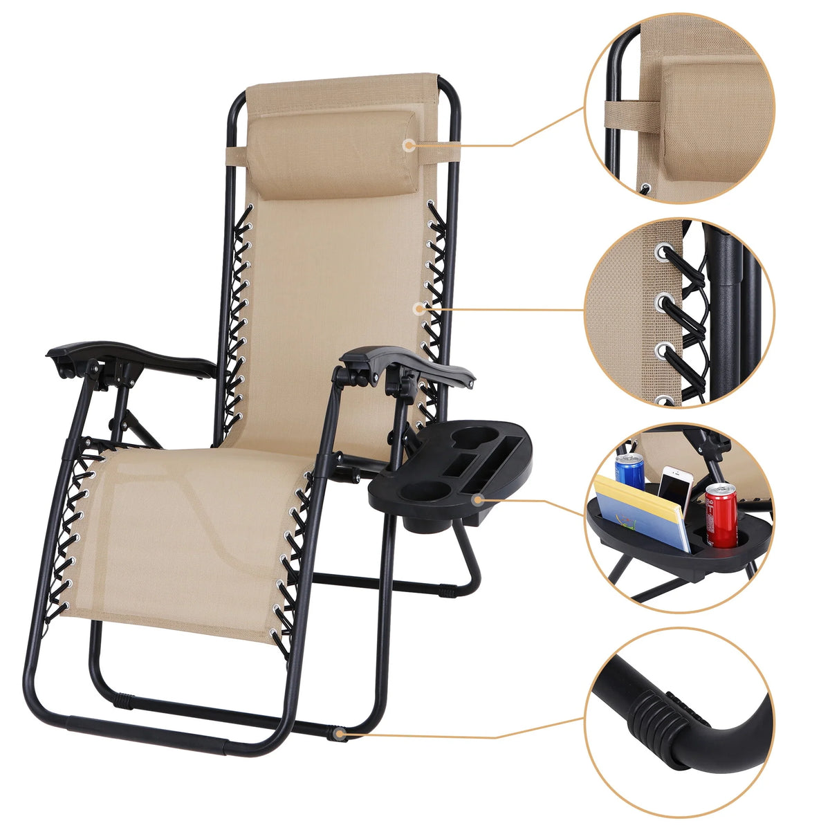2 Pack Beige Steel Zero-Gravity Chair T476865