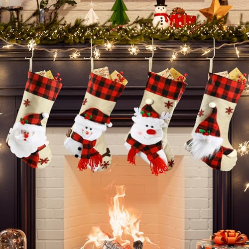 18.5'' Burlap Plaid Christmas Stockings 1-Pack L140