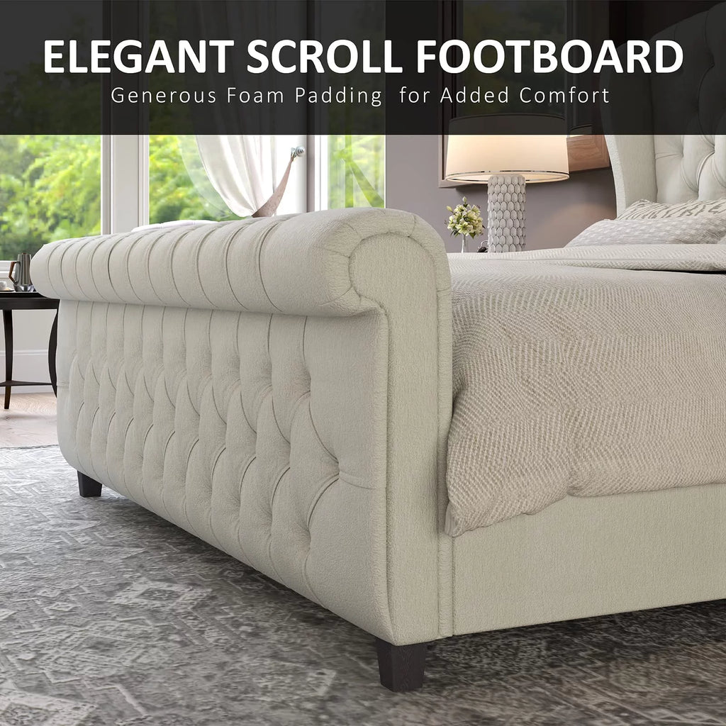 Queen Size Velvet Upholstered Platform Bed Frame B824