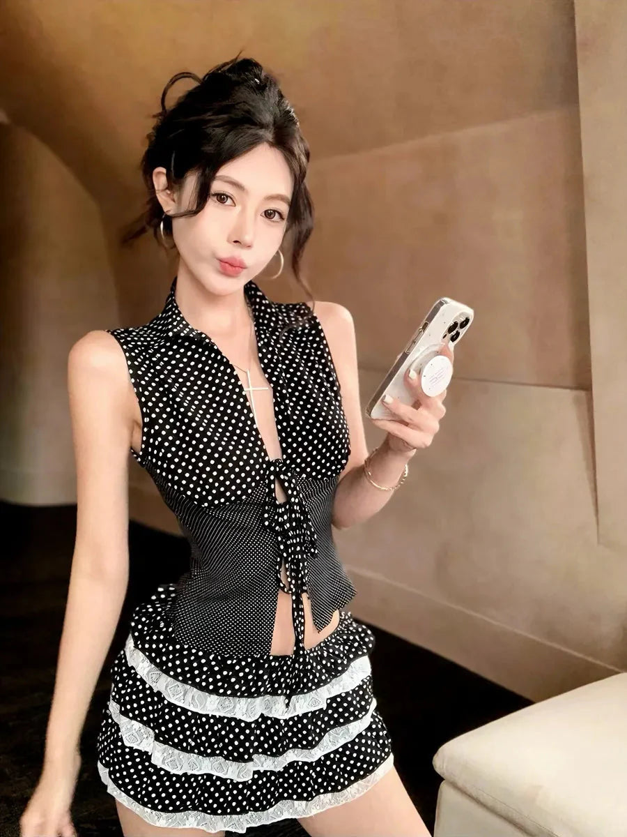 Polka Dots Ruffle Top and Bottom Set E195092