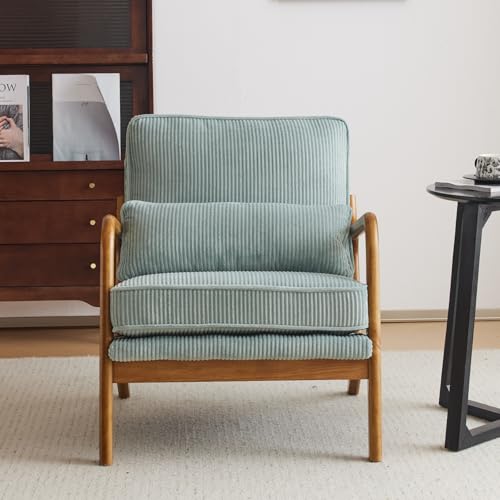 Teal Corduroy Upholstered Accent Chair with Pillow L736