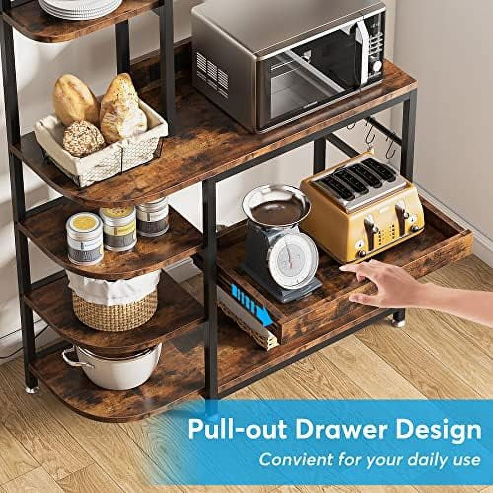 10-Tier Microwave Oven Stand with Power Outlets and Pull-Out Drawer Y78705