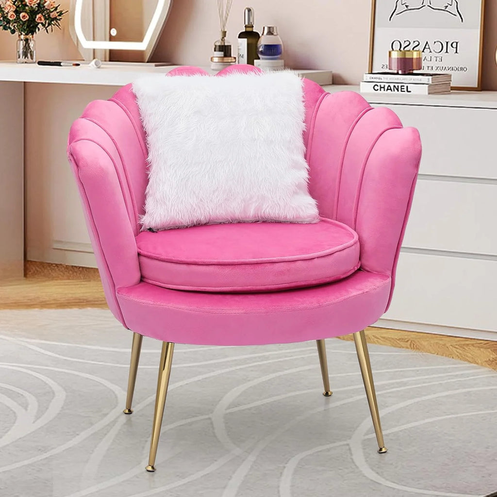 Velvet Tufted Chair with Cushion and Golden Legs F416990