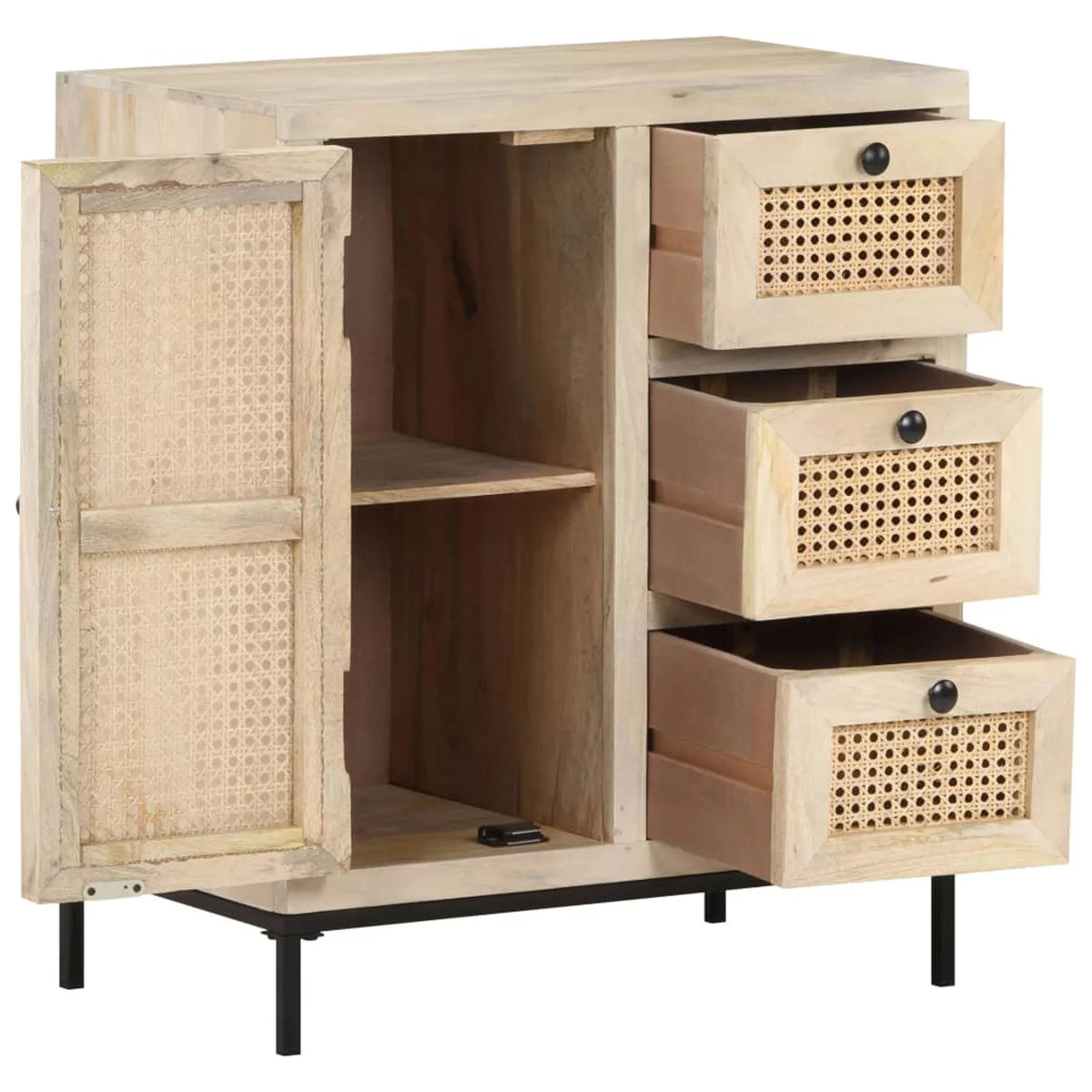Solid Mango Wood and Natural Cane Sideboard L97305
