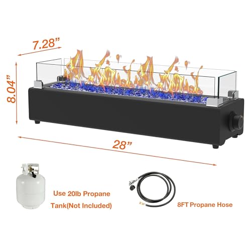 Black 28-inch Table Top Propane Fire Pit with Wind Glass Shield U933131