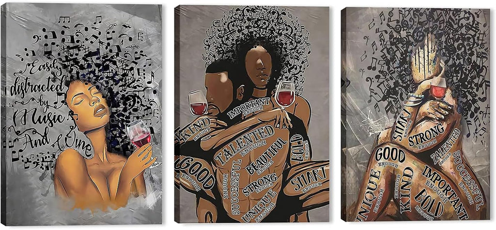 African American Faceless Portrait Canvas Print, Set of 3 Pieces R4724