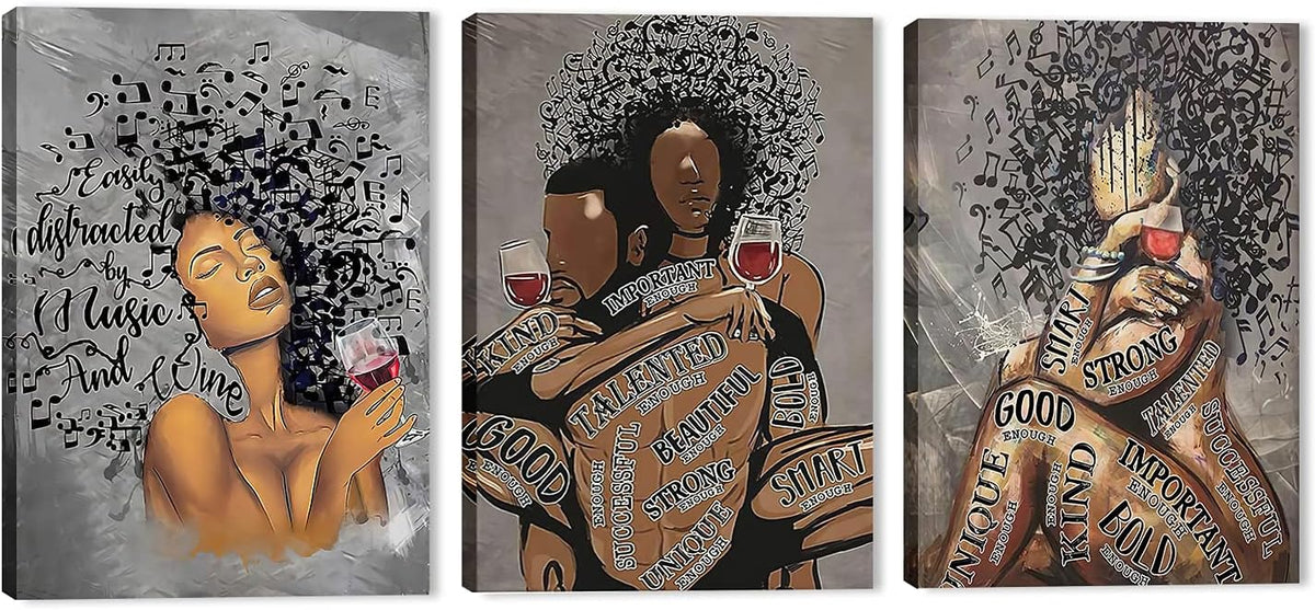African American Faceless Portrait Canvas Print, Set of 3 Pieces R4724