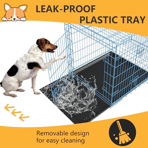 48 Inch Folding Metal Wire Dog Crate with Divider Panel and Leak-Proof Plastic Tray, Black E314020