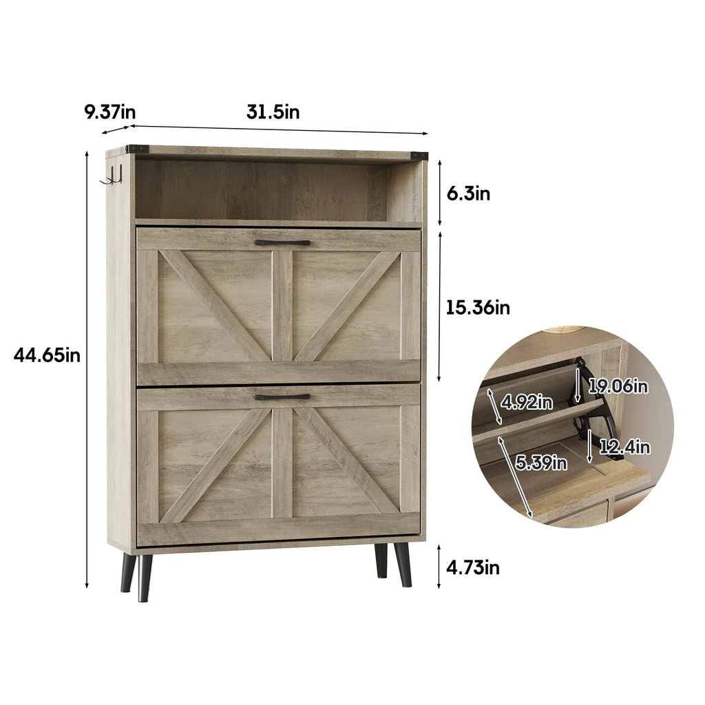 Grey Shoe Cabinet with 2 Flip Drawers S588797