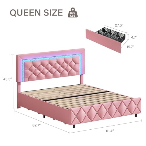 Queen Size Upholstered Platform Bed with Storage Drawers Q541957