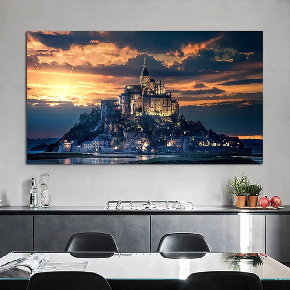 Framed Le Mont-Saint-Michel Wall Art Scenery Painting R4170