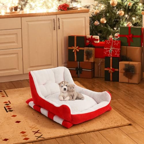 Red White 24x15x11 Inch Plush Synthetic Fur Christmas Dog Bed F484282