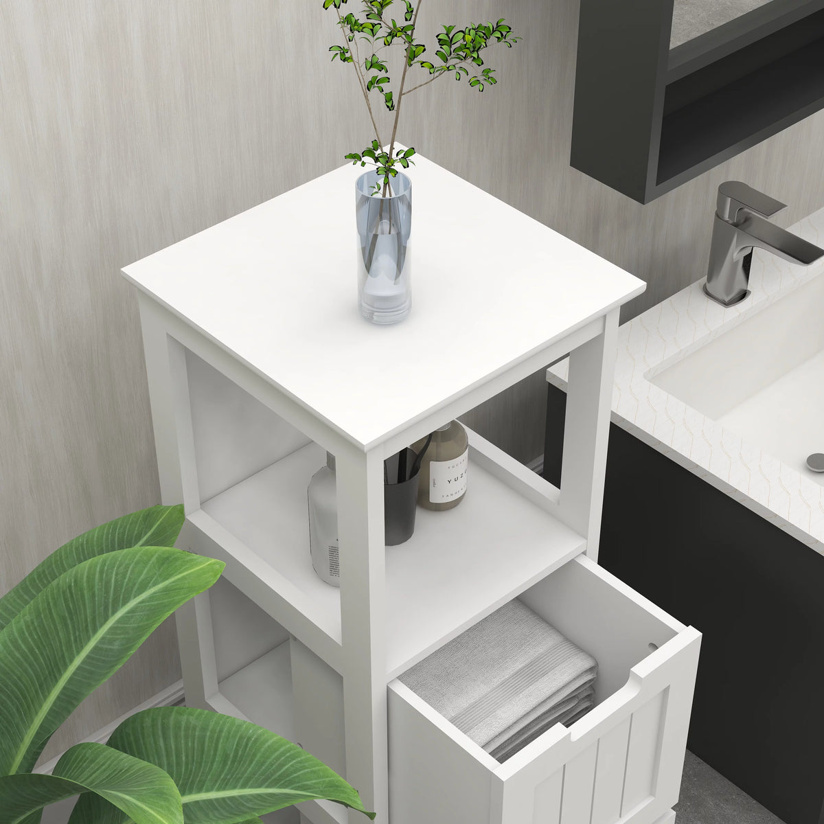 White 2 Drawer 1 Shelf Wood Bathroom Floor Cabinet X10336