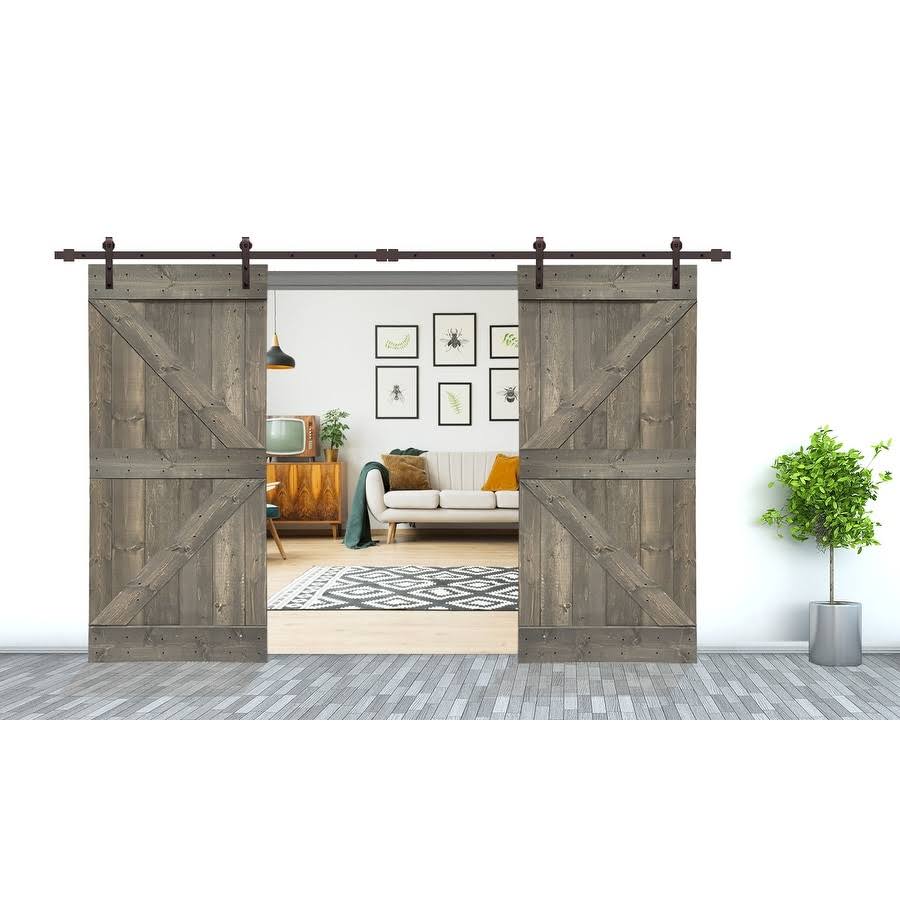 Stained K Double Barn Door with Hardware Kit M964