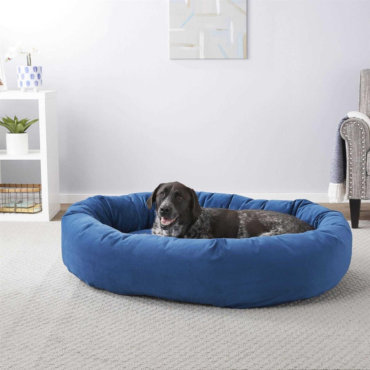 Velvet Round Bolster Dog Bed I768541