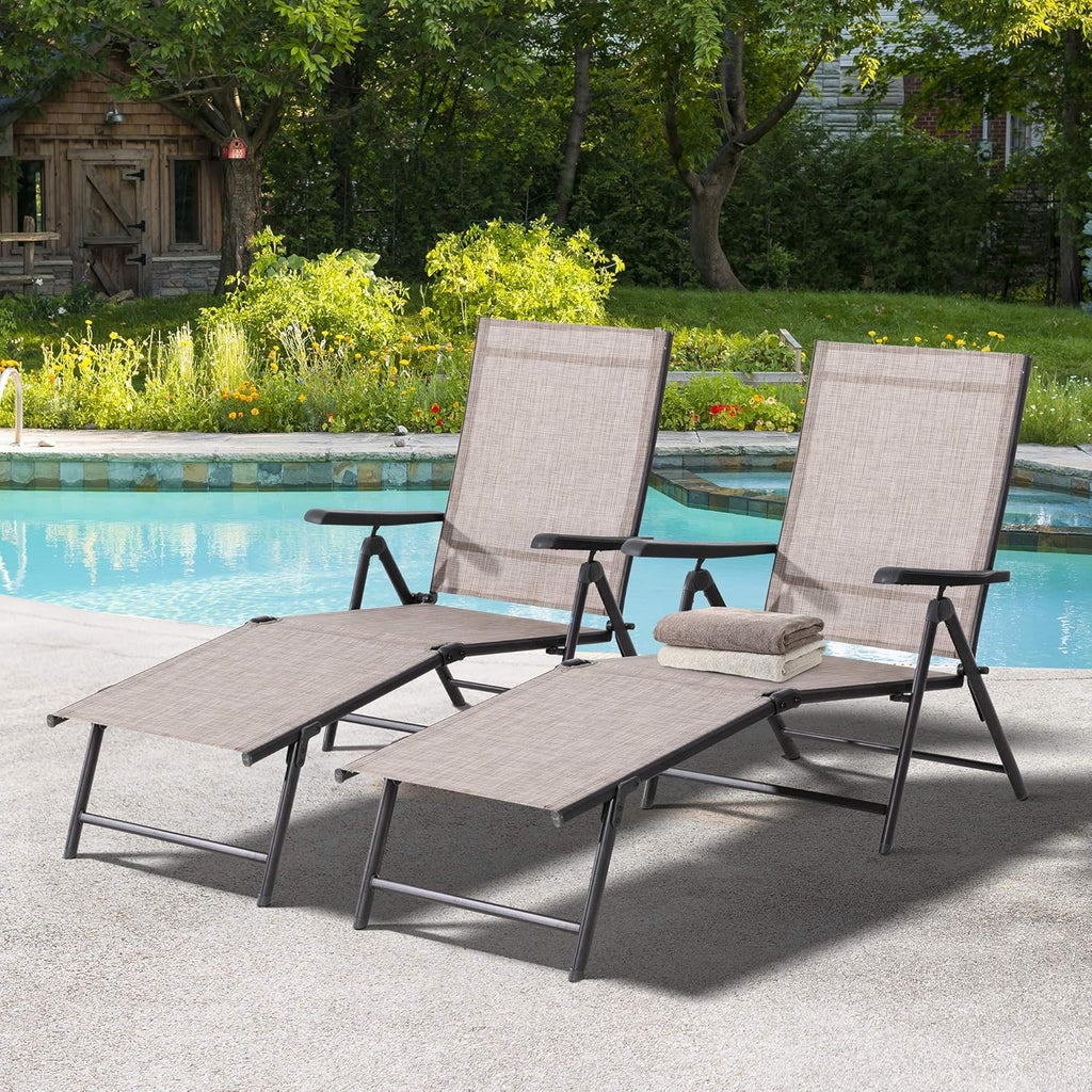 Outdoor Lounge Chairs Set of 2, Lightweight Folding Reclining Texilene Patio Chair with Adjustable Backrest G54239