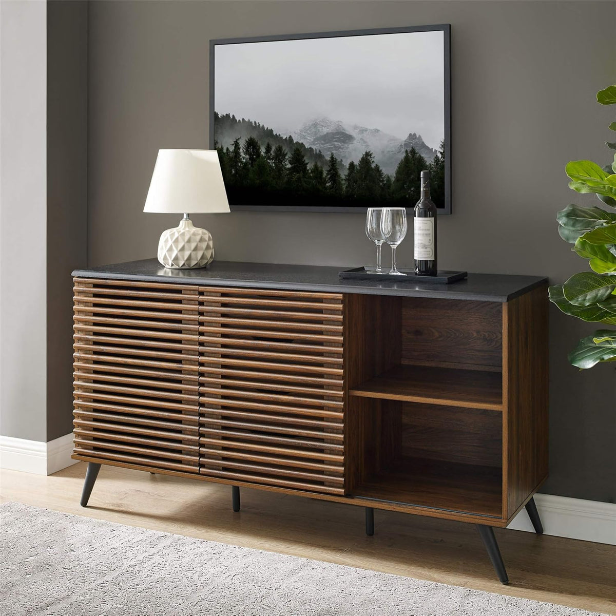 Black and Dark Walnut 4 Drawer Wood Cabinet E732429