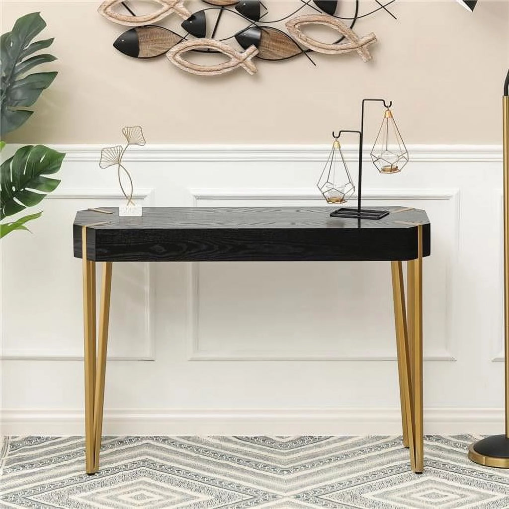 Black Wood and Gold Metal Console Table Q647519