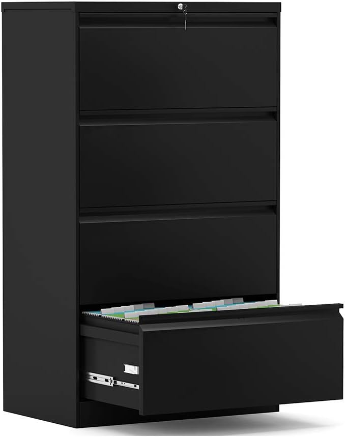 Metal Lateral File Cabinet with 4 Lockable Drawers, Black N377458