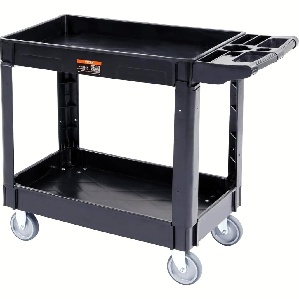 Black 2 Shelf Heavy Duty Plastic Rolling Utility Cart L8120