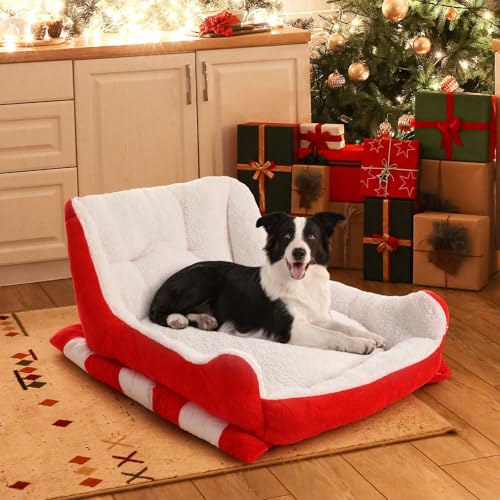 Red White 24x15x11 Inch Plush Synthetic Fur Christmas Dog Bed F484282