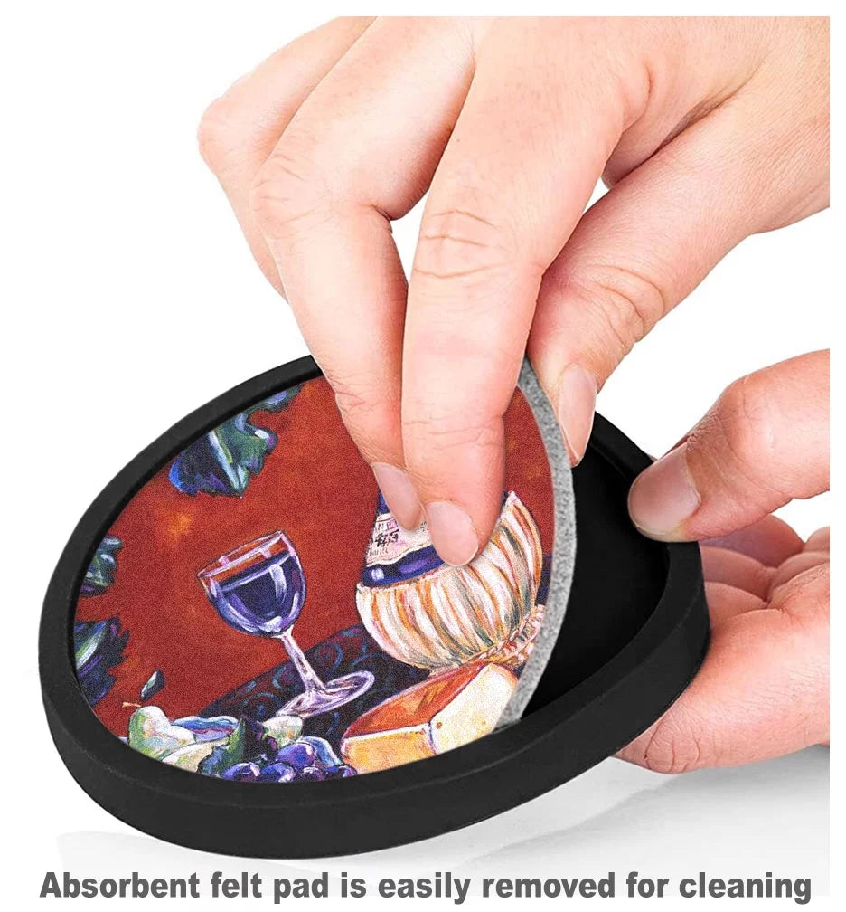 Silicone Non-Slip Drink Coasters with Absorbent Felt Pad Set of 4 S286400