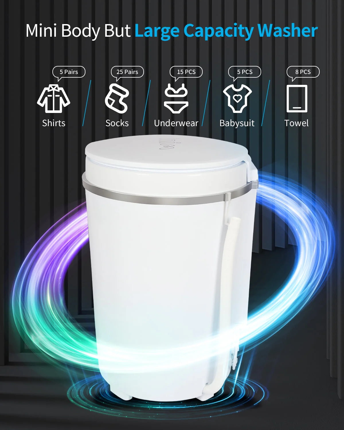 Portable Mini Washing Machine with Spinner Basket, White P751982