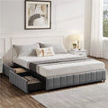 Queen Size Upholstered Bed Frame with 4 Storage Drawers, Beige T202040