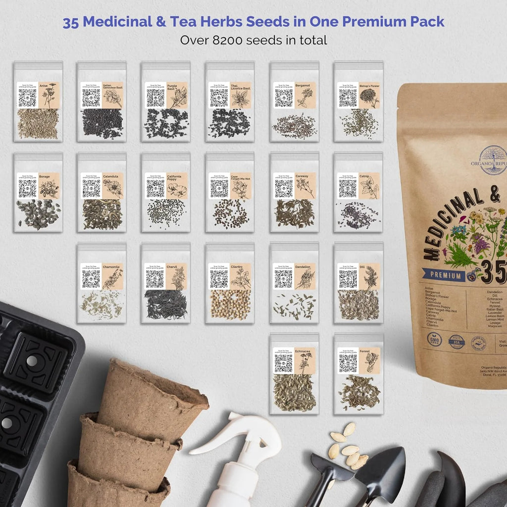 Medicinal & Tea Herb Seeds Variety Pack, 8200+ Non-GMO Heirloom X379282