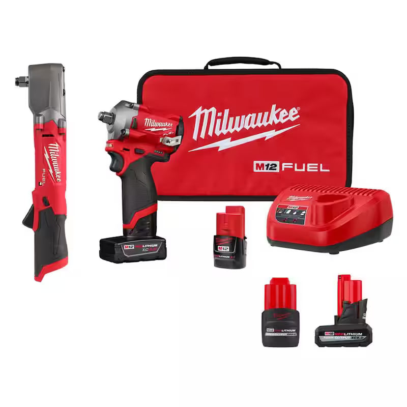 12V Brushless Cordless 1/2 in. Impact Wrench Kit & Right Angle Impact Wrench V58086