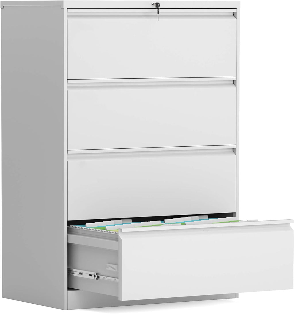 Metal Lateral File Cabinet with 4 Lockable Drawers, Black N377458